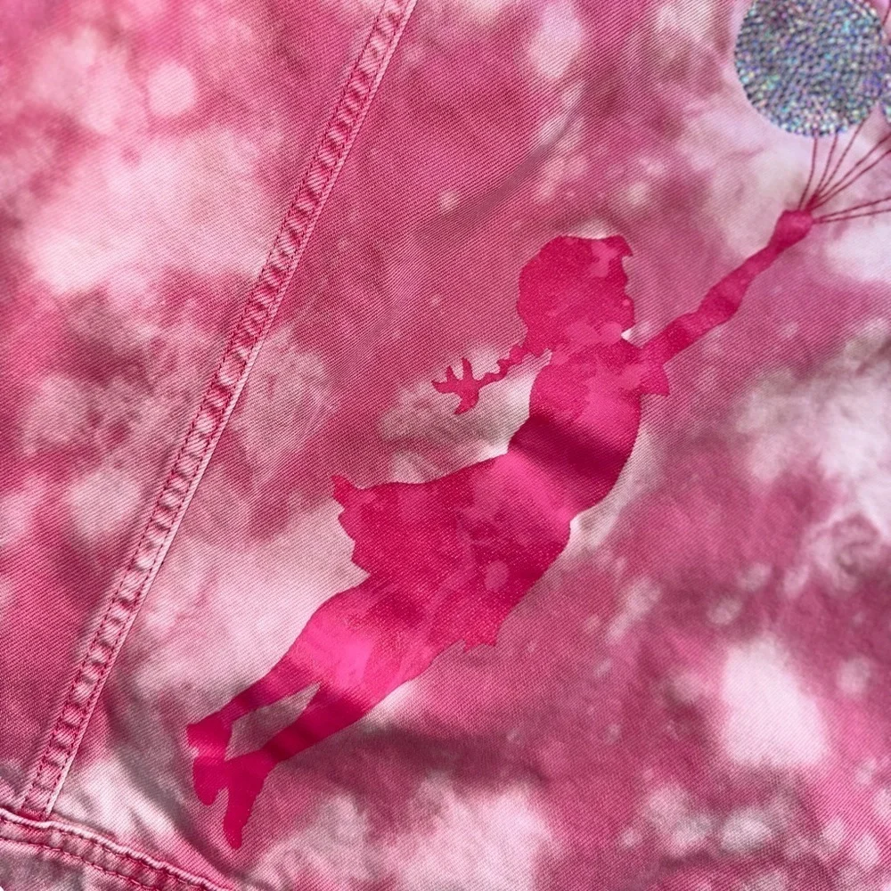 Rare💕Oversized jacket Guess Pink Tie Dye denim jacket y2k bling jacket Banksy - Picture 12 of 17